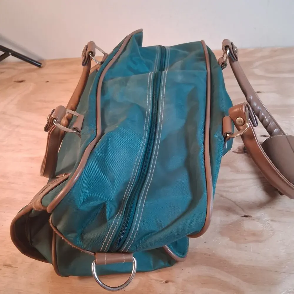 Vintage Jaguar Canvas Leather Duffle Bag Green Medium Large 90s Travel Luggage
